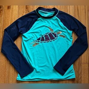 Lands' End Teal & Navy Long Sleeved Rash Guard Swim Shirt Girls 14/16